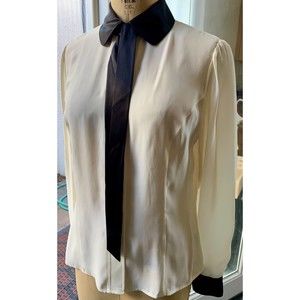 Brooks Brothers 100% Silk Black & Cream Button Down Blouse TopSize 8